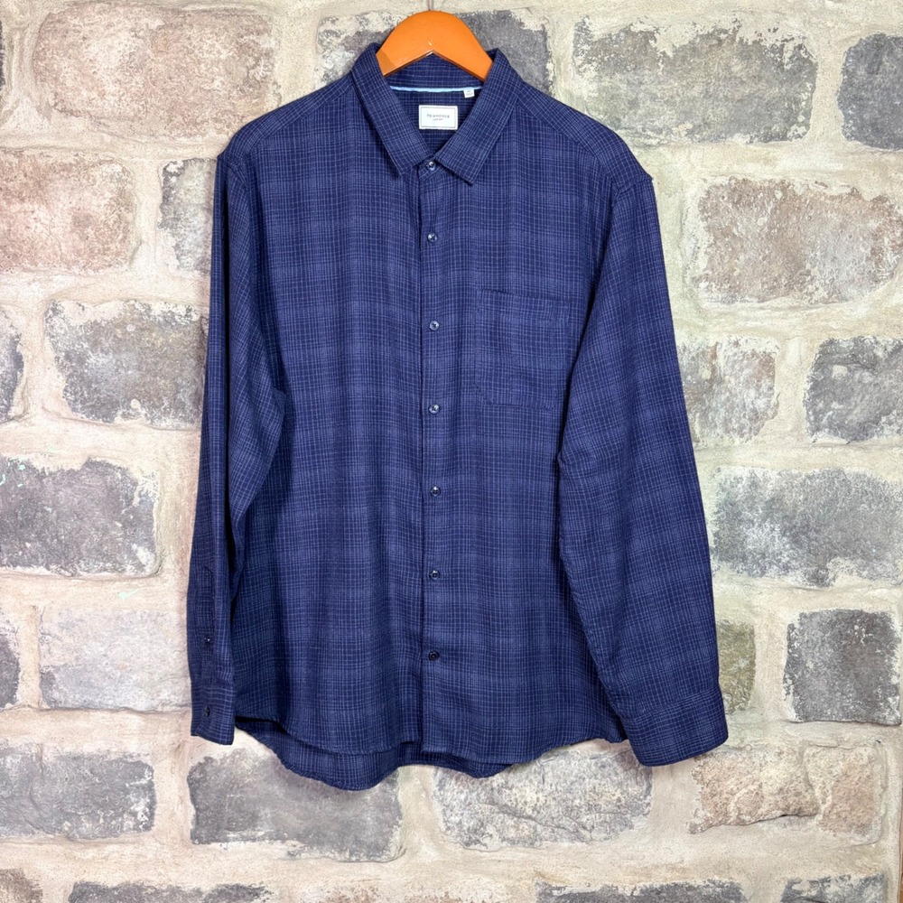 7Diamonds‎ Luxe Soft Miss Me More Blue Grid Button Down Shirt Men's XXL Gorpcore